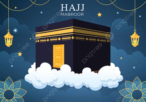 Gambar Ilustrasi Kartun Haji Atau Umrah Mabroor Dengan Ka Bah Makkah