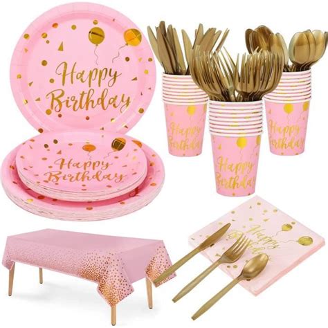 Pi Ces Rose Party Vaisselle Invit S Kit Vaisselles Anniversaire