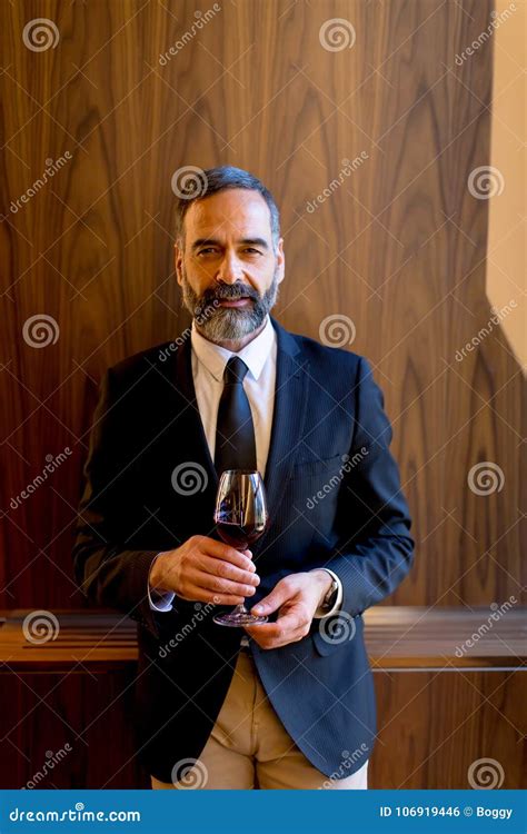 Handsome Man With Glass Of Red Wine Stock Photo Image Of Elegant