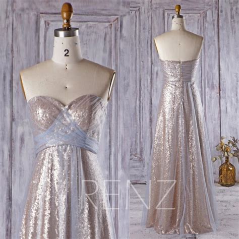 2016 Light Blue Mesh Bridesmaid Dress Long Tan Sequin Wedding Dress