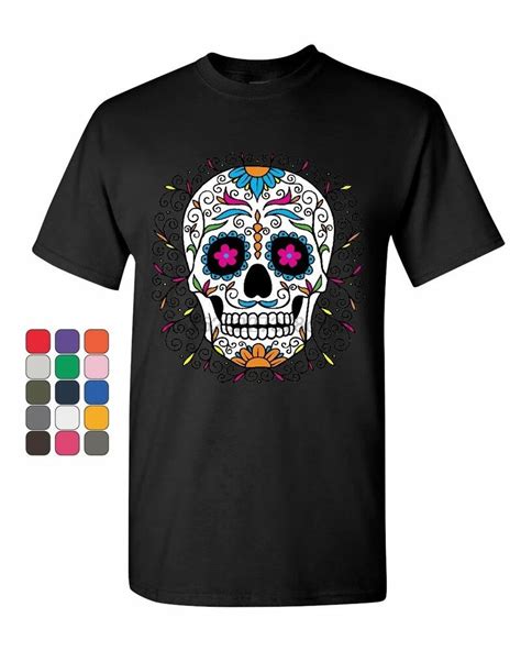 Floral Sugar Skull Day Of The Dead T Shirt Dia De Los Muertos Tee