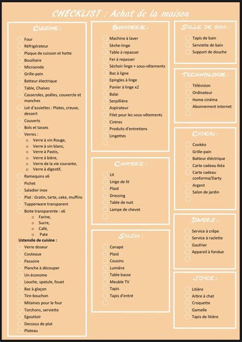 Check List Maison Liste Pour Premier Appartement Appartement Liste