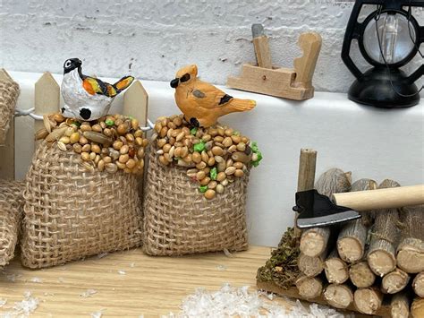 Wichtel Zubehör Miniatur Jute Getreidesack mit Vogel 5 5cm 2 teiliges Set