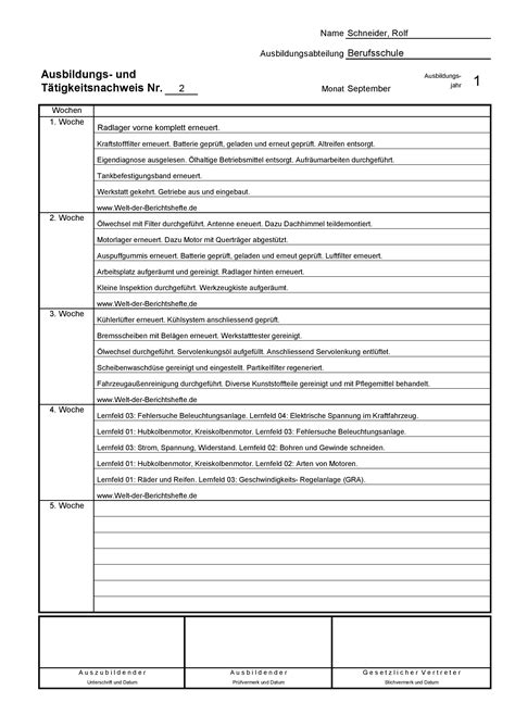 Berichtsheft Vorlage Tagesbericht Fachrichtung Garten Und