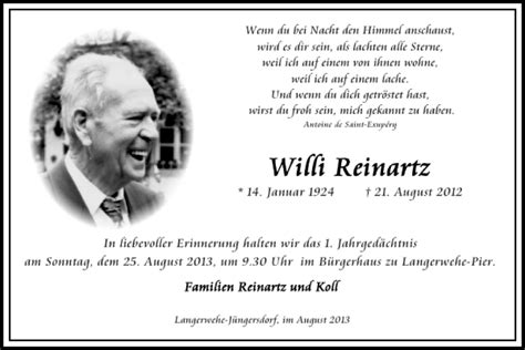 Traueranzeigen Von Willi Reinartz Aachen Gedenkt