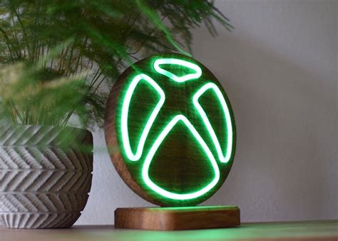 Wooden Xbox Neon Sign / Led Neon Sign Symbol / Wooden RGB Green Light Gaming Decoration ...