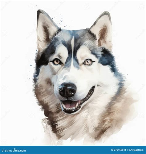 Watercolor Painting of a Siberian Husky on White Background. Al ...