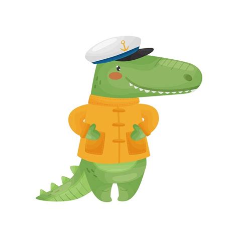 Personagem De Marinheiro Crocodilo Em Estilo Cartoon Em Uma Jaqueta