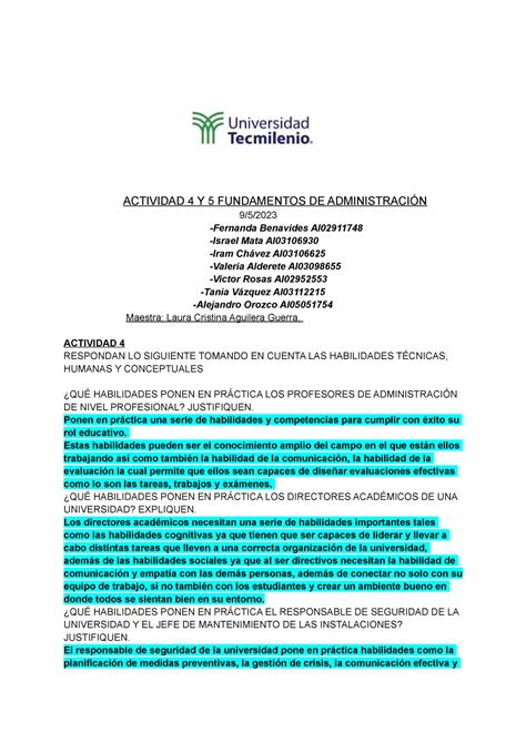 ACT 4 Y 5 Admin ACTIVIDAD 4 Y 5 FUNDAMENTOS DE ADMINISTRACIÓN 9 5