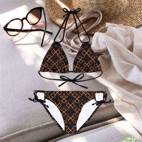 Geometric Bikini Set Sexy Black String Bikini Orange And Black Geometric Print Bikini Set Halter