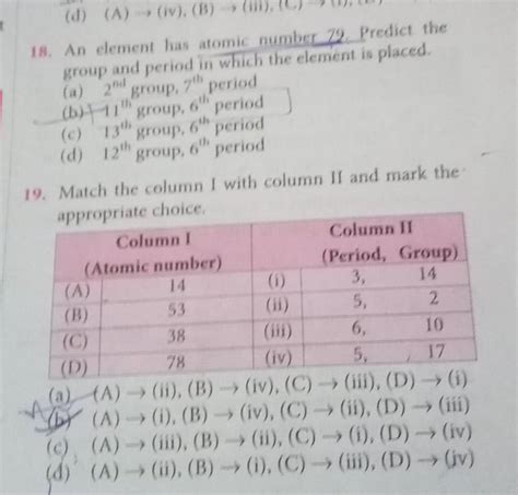 Match The Column I With Column If And Mark The Appropriate Choice Filo