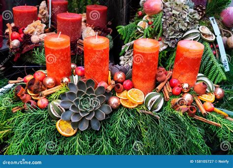 Decorated advent candles stock image. Image of season - 158105727