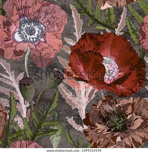 Suchen Sie Nach Seamless Vintage Retro Pattern Red Poppies Stockbildern