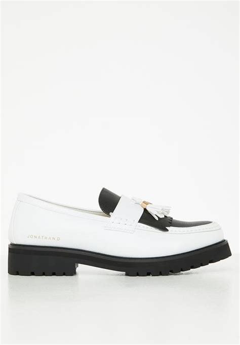 J Kiltie Tassel White Black Jonathan D Slip Ons And Loafers