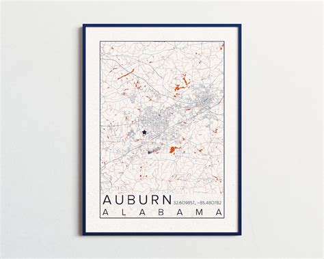 Auburn Alabama Map Auburn University Poster Print City of - Etsy