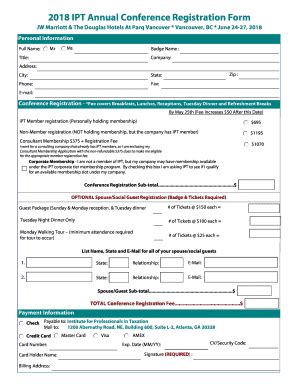 Fillable Online 2018 IPT Annual Conference Registration Form