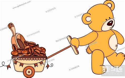 Scalable Vectorial Representing A Teddy Bear Pushing Cart Full Of