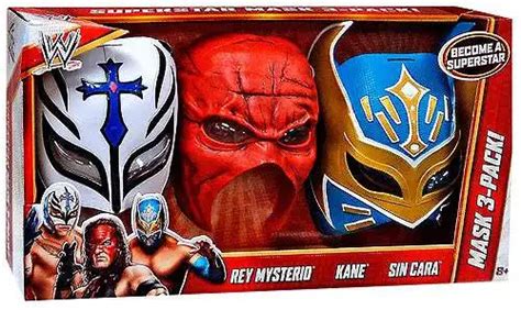 WWE Wrestling Rey Mysterio, Kane Sin Cara Mask 3-Pack Mattel Toys - ToyWiz