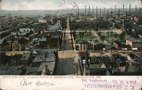 Bird's Eye View Looking North in Meridian Str. Indianapolis, IN Postcard