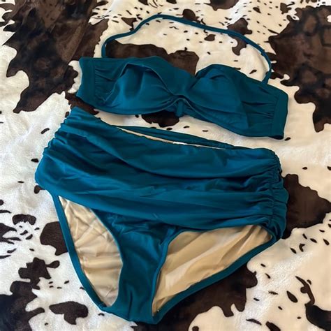 J Crew Swim Jcrew Emerald Green Bikini L Bandeau Halter Top M