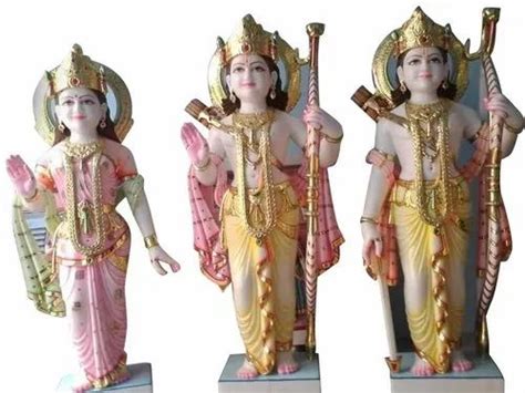 Multicolor Painted Feet Ram Darbar Marble Statue For Worship Size