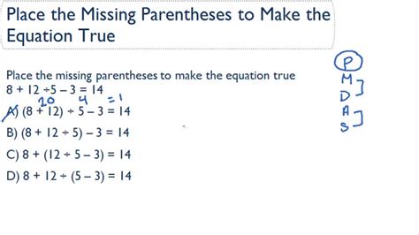 Placing The Missing Parentheses To Make The Equation True Order Of