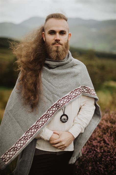 Grey Mens Ruana Cloak With Celtic Embroidery — Celtic Fusion ~ Folklore Clothing