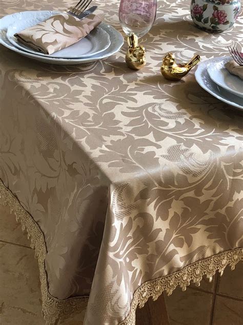 Toalha De Mesa Retangular 6 Lug Tecido Jacquard Renda Gripir Mercado