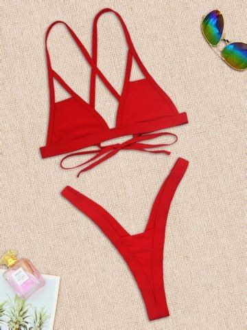 Emmiol Free Shipping Cutout Triangle Bikini Set Red M In Bikini