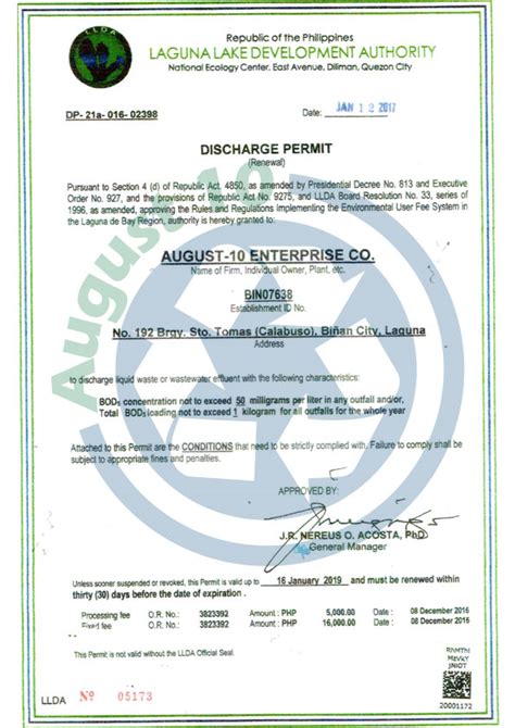 Discharge Permit August Enterprises