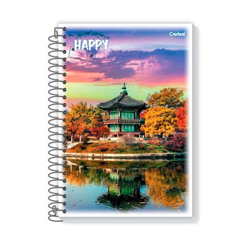 CADERNO LINGUAGEM ESPIRAL CAPA FLEXIVEL 1 4 48 FLS HAPPY CREDEAL