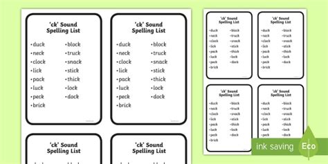 Words With Ck In Them Sound Spelling List Twinkl