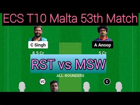 ECS T10 Malta Dream 11 Prediction Dream 11 RST Vs MSW T10 Match