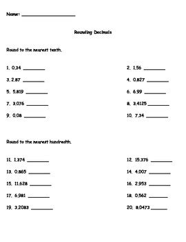 Rounding Decimals Worksheet by Kris Milliken | Teachers Pay Teachers