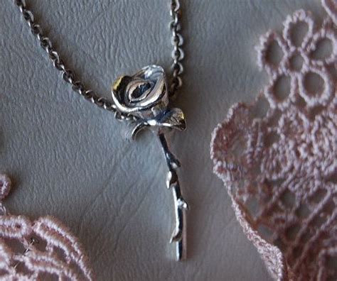 Long Stem Rose Rose Pendant Silver Sterling Rose Necklace Etsy