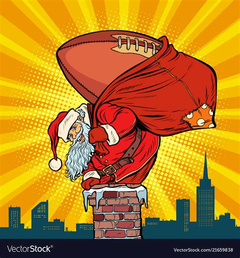 American Football Ball Santa Claus With Gifts Vector Image