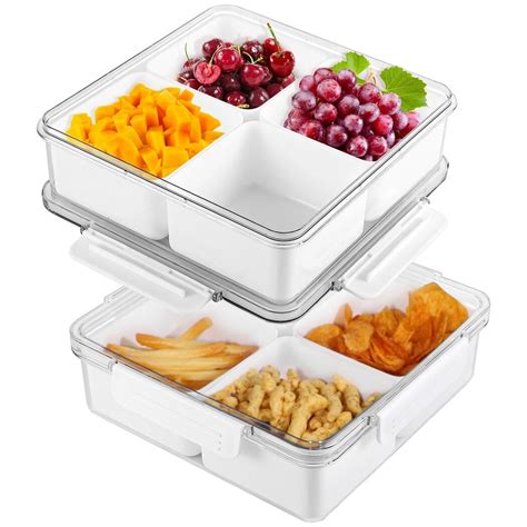 2 Pack Veggie Trays, Divided Serving Trays with Lids & 4 Removable ...