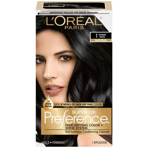 L'Oreal Paris Superior Preference Fade-Defying + Shine Permanent Hair Color, 1.0 Ultimate Black ...