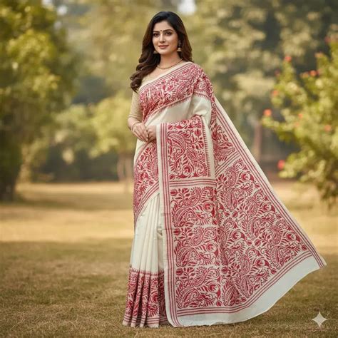kantha embroidered silk saree