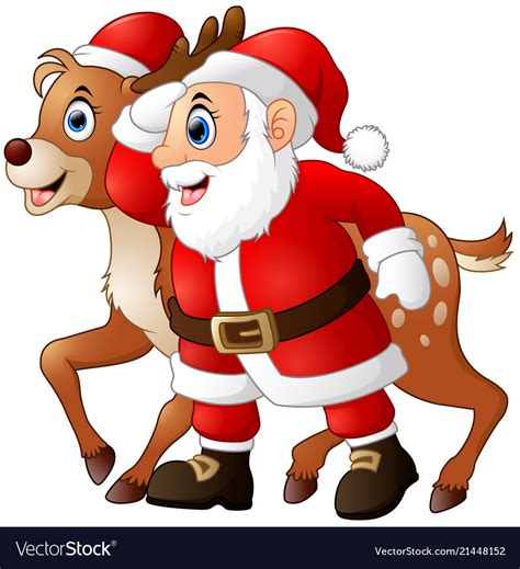 Happy cartoon santa and reindeer Royalty Free Vector Image