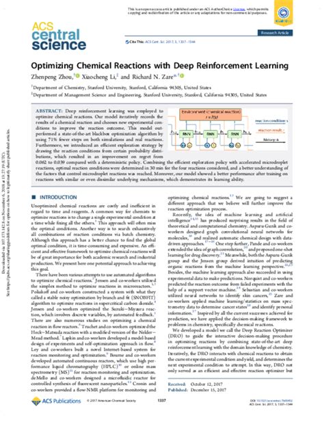 Pdf Optimizing Chemical Reactions With Deep Reinforcement Learning