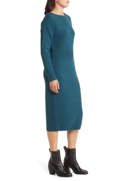 Treasure And Bond Long Sleeve Midi Sweater Dress In Teal Abyss Modesens