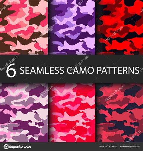 Set Of Pack Camouflage Seamless Patterns Background With Black Shadow