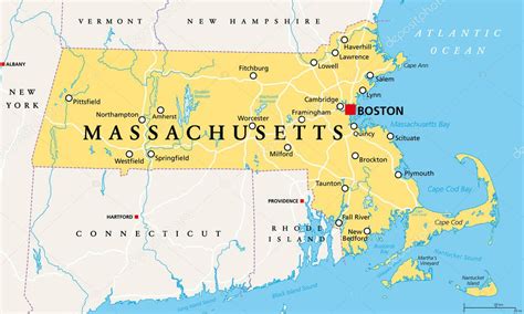 Massachusetts Mapa Político Con La Capital Boston Commonwealth Of Massachusetts Ma Estado