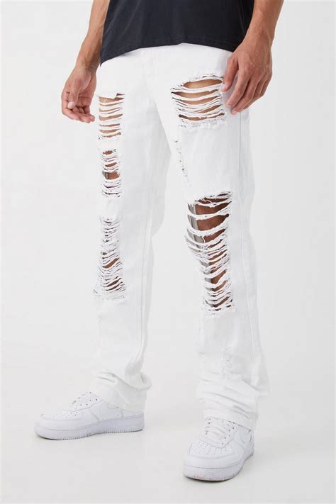 Tall Relaxed Rigid Extreme Ripped Jeans Boohoo Uk