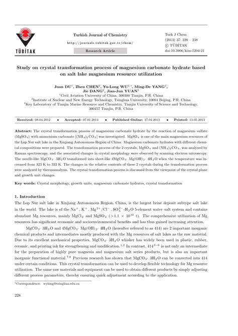 Pdf Study On Crystal Transformation Process Of Magnesium Carbonate