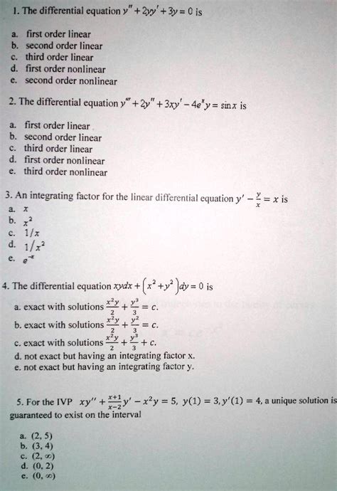 Solved The Differential Equation Y Yy Y Is First Order Linear