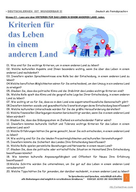 B2 C2 Lass uns über KRITERIEN FÜR Deutsch DAF Arbeitsblätter pdf doc