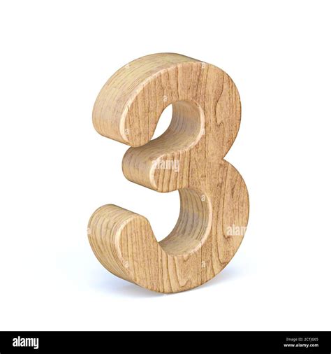 Rounded Wooden Font Number 3 THREE 3D Render Illustration Isolated On