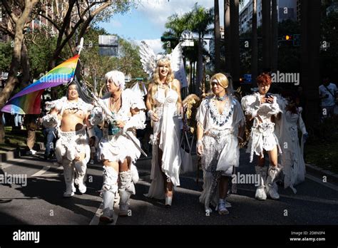 A Group Of Drag Queens Wearing White Dresses At The 2020 Taiwan Pride